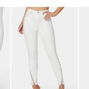 bebe White Lace-Up Skinny Jeans